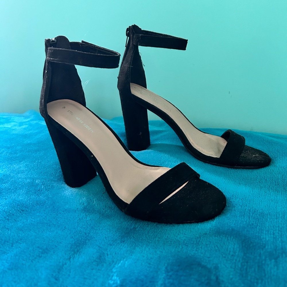 Black streetwear society ankle strap heels